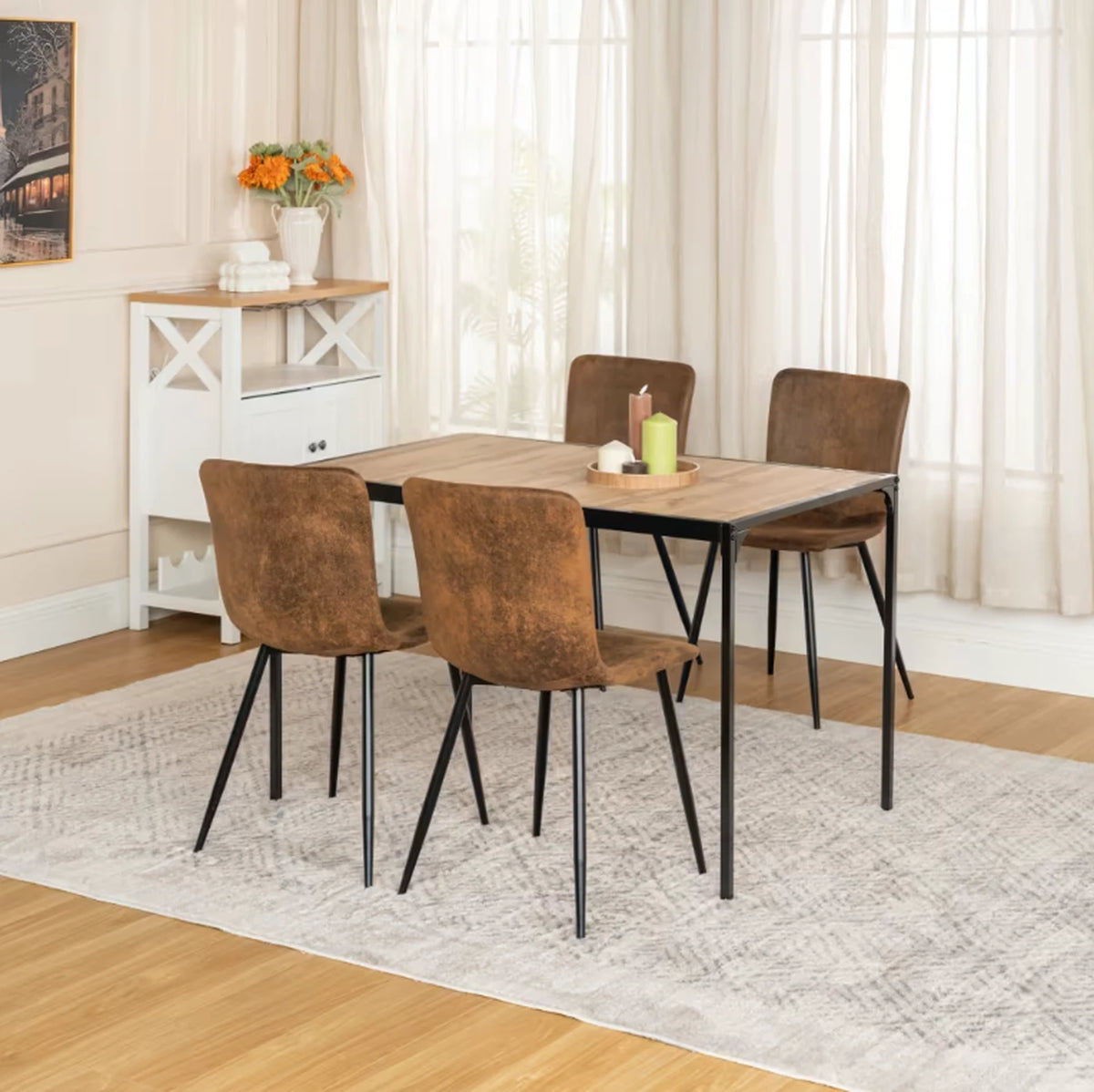 Urban Meuble Stoelenset 4 Stuks - Luxe Eetkamerstoelen Grijs Imitatiebont - 44x54x87 cm