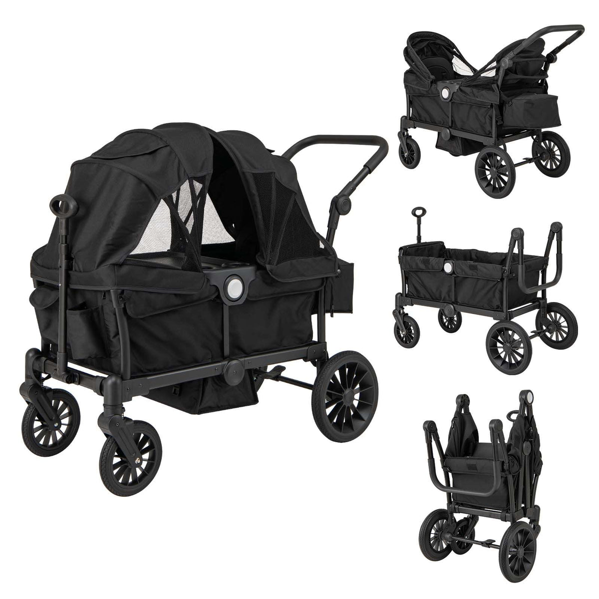 Coast 2-in-1 Opvouwbare Tweelingwagen Zwart – 104 x 57 x 107 cm – Met Verstelbare Handgreep en Afneembare Kap