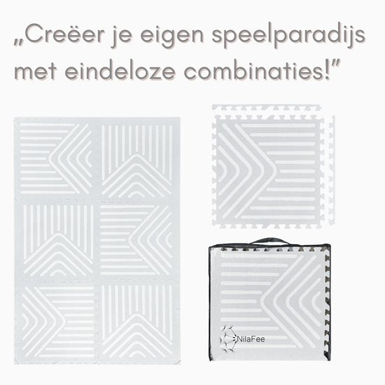 NilaFee™ - Speelmat - Foam - Baby - Speelkleed - Kruipmat - 180 x 120 x 1.5 cm - Puzzelmat - Opbergtas - Geometrie Grijs