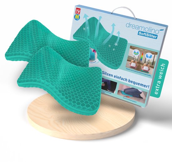 Dreamolino Soft Sitter Zitkussen - 2 Stuks – Comfortabel Gel‑Kussen met Ademend Honingraat‑Design – Drukverdelend & Atmend – Voor Stoel, Auto, Bureaustoel & Outdoor – 42×37×3,5 cm