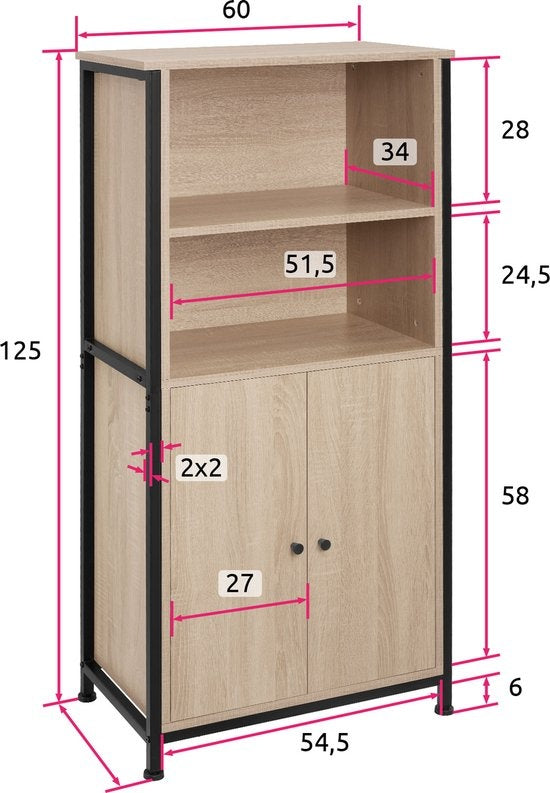 tectake - Wandkast Doncaster 60x38x125cm - industrieel lichtbruin