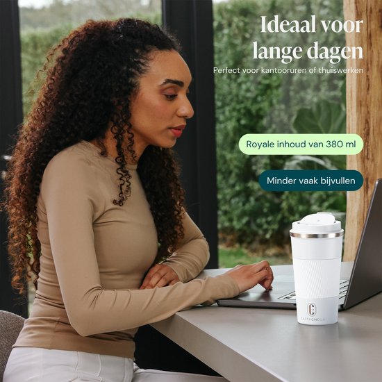 Castagnola Thermosbeker - Koffiebeker To Go - Travel Mug voor Koffie en Thee - Theebeker - 510 ML - RVS - Wit