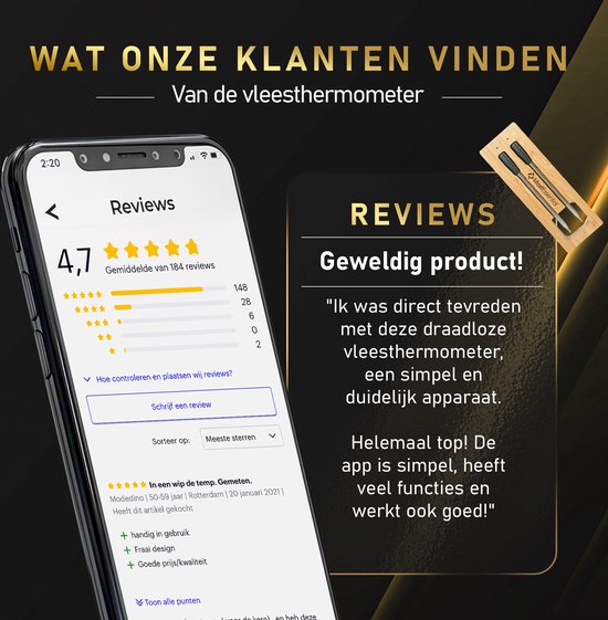 MostEssential Smart Vleesthermometer - Draadloos - 80M Bereik - 36 Uur Werktijd - Bluetooth 5.2 - 2000mAh Batterij - Double Probe Edition