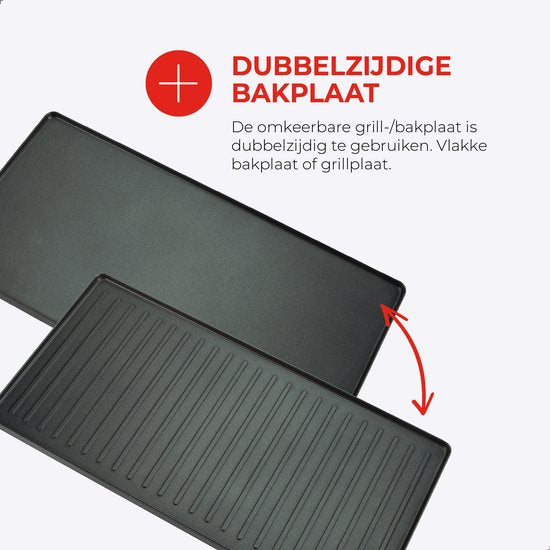 Bourgini Gourmette Raclette Pure - Gourmetstel met omkeerbare Grill & Bakplaat - Raclette 8 personen - 21x42 cm - PFAS-vrije coating - Regelbare thermostaat - incl. 8 spatels en pannetjes