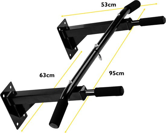 Zoluko Professionele Pull Up Bar Wandmontage - Incl. Weerstandsband Medium en E-book - 150kg Draagkracht - Eenvoudige Bevestiging - Optrekstang Fitness - Pull Up Station voor Thuis Sporten - Chin Up Bar - Zwart