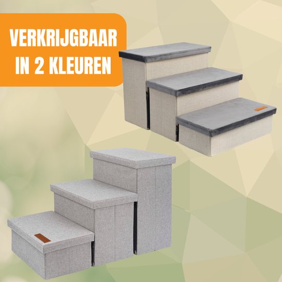Hondentrap Stevig Model Hondentrapje Voor Honden Met Opbergruimte - Trap Hond – Opstapje Hond Voor Bank of Bed - Tot 60 kg - Licht Grijs - Universeel