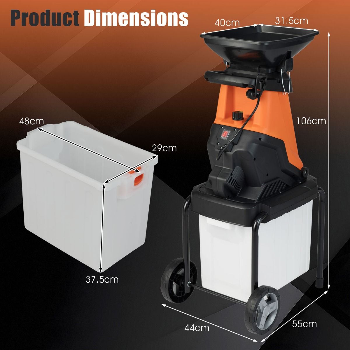 Coast Elektrische tuinversnipperaar - 3000 W motor - 50 liter opvangbak - groen/oranje