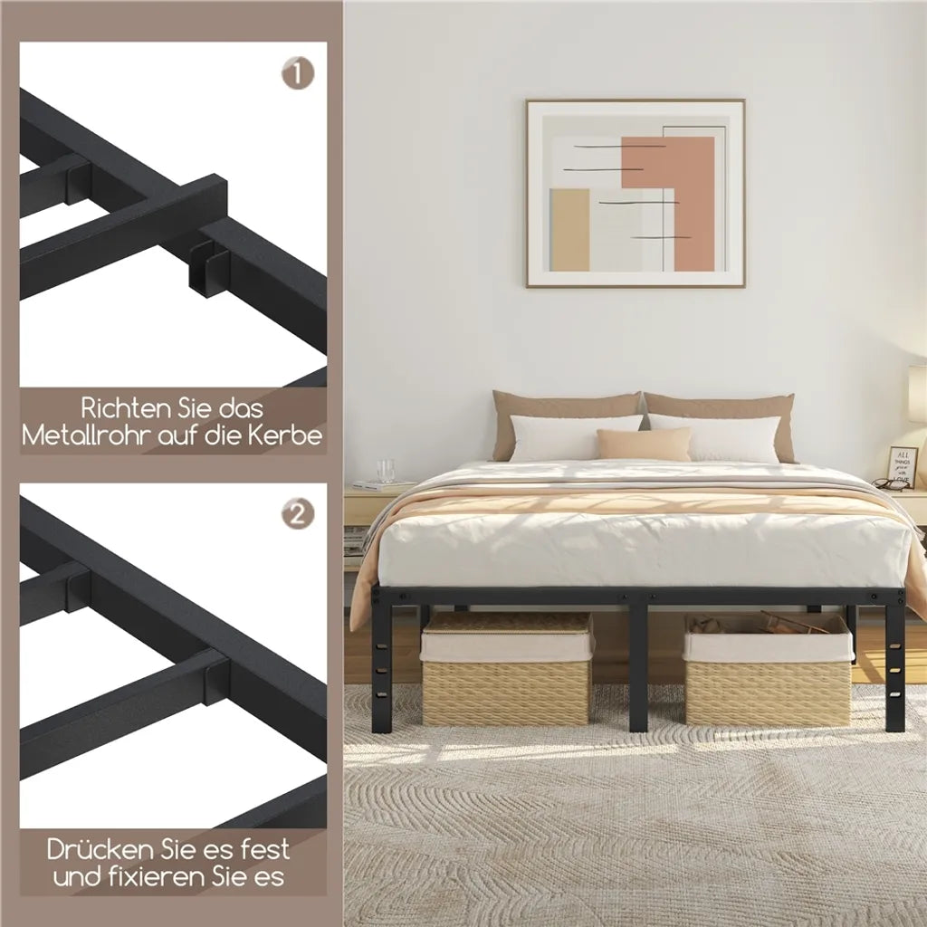 Yaheetech Bedframe Zwart – Metalen Bed 140 x 200 cm – 37,5 cm Opbergruimte