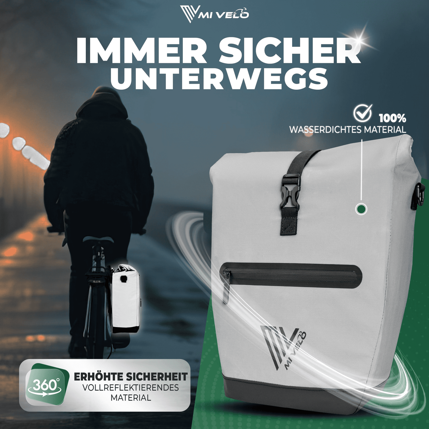 Mivelo 2-in-1 fietstas voor bagagedrager Capax 25L – waterdicht – 58 x 24/32 x 16 cm – volledig reflecterend