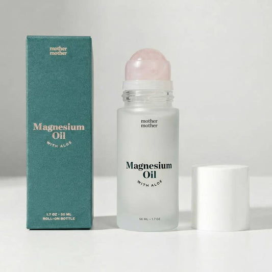 Mother Mother Magnesiumolie Roll-On met Aloë en Rozenkwartsroller - 50 ml - Transparant Glazen Fles
