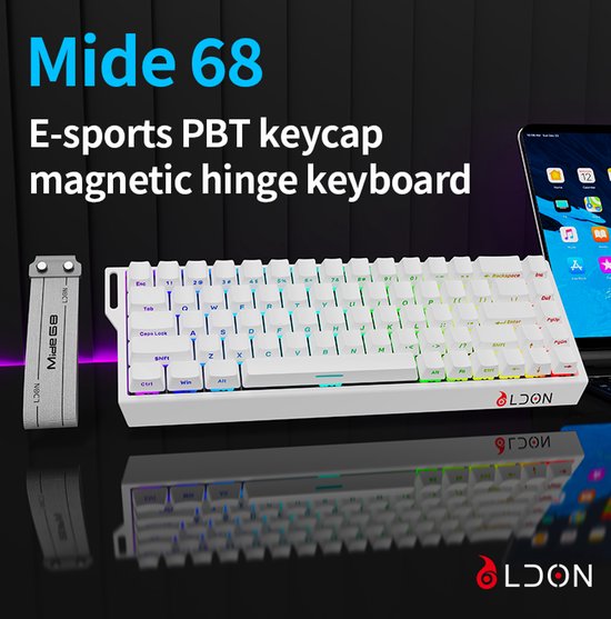 Mide68 - 65% Bedraad Gaming Toetsenbord - RGB Verlicht toetsenbord - Hall Effect Rapid Trigger Mechanisch Toetsenborden - Hot Swap - 8K Hz - 0.01mmRT - 0.125ms - Zij Bedrukte toetsen - 68 Keys -Beste prijs-kwaliteitverhouding - Elegant wit
