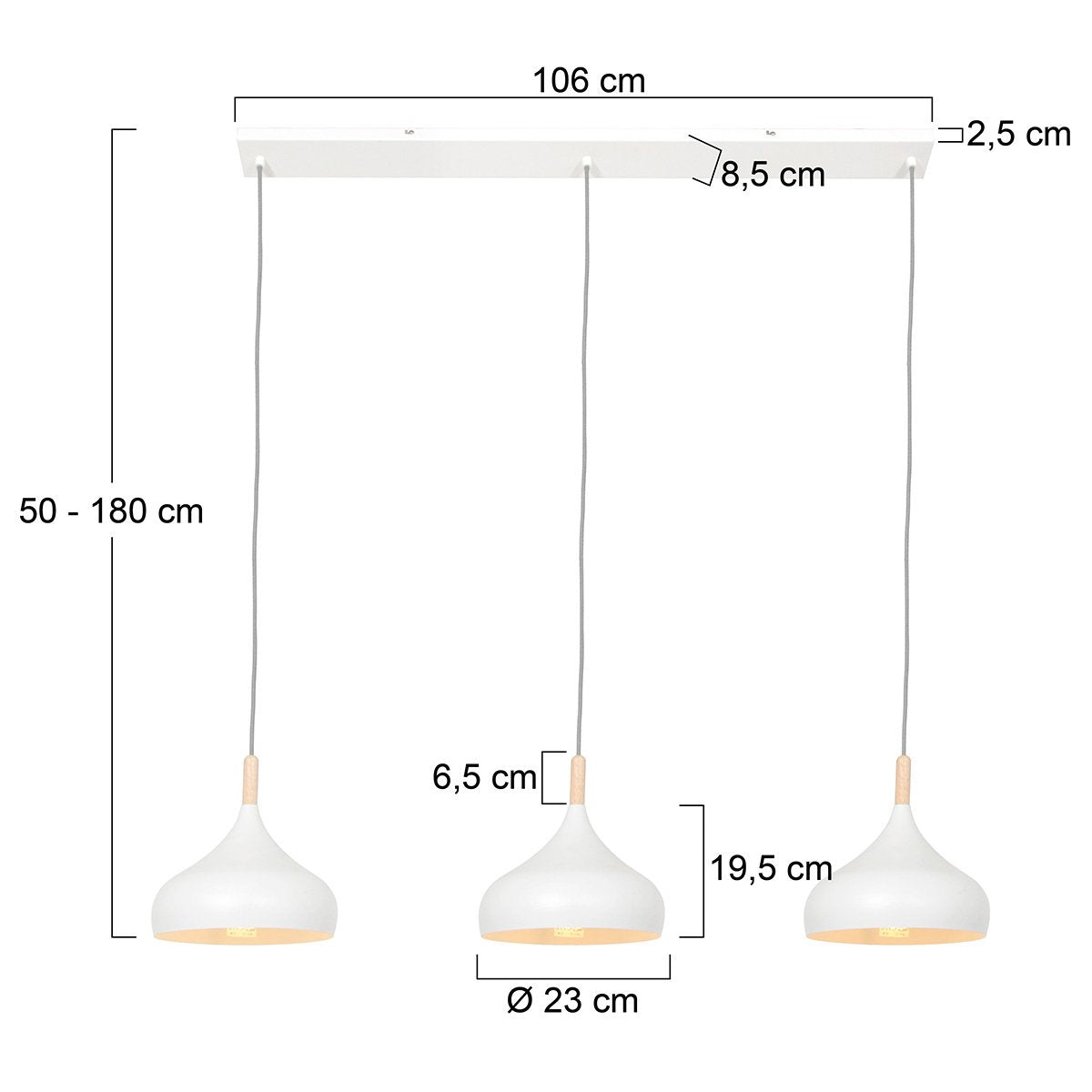 Mexlite - hanglamp - Bjorr - wit - hout metaal - grote eettafellamp - E27 - 3099W