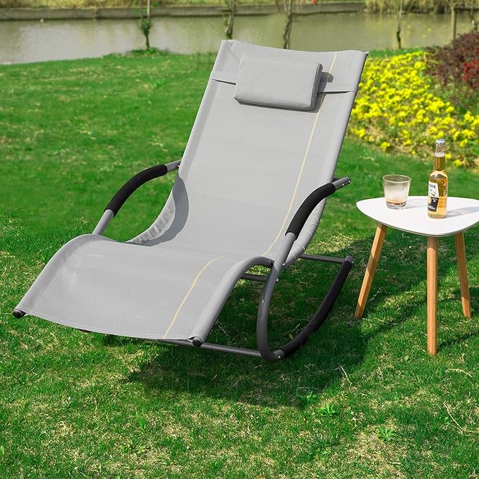 SoBuy OGS28-HGx2 - Set van 2 Schommelligstoelen - tot 120 kg - 145 x 63 x 86 cm - Grijs