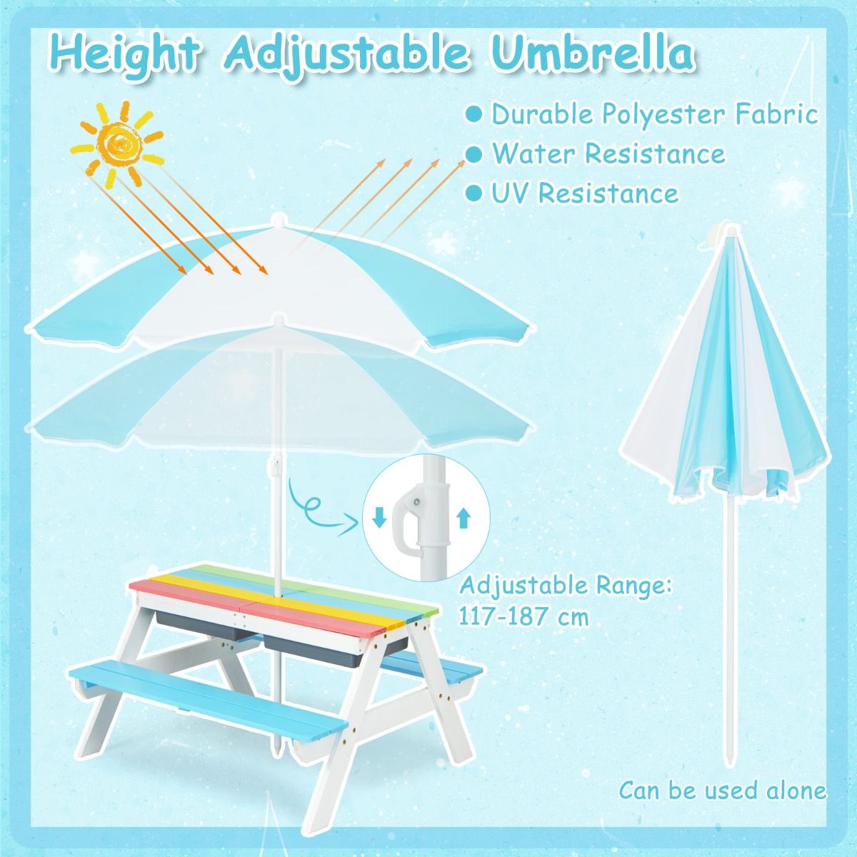 Coast 3-in-1 Kinderpicknicktafelset - met parasol en banken - multicolor