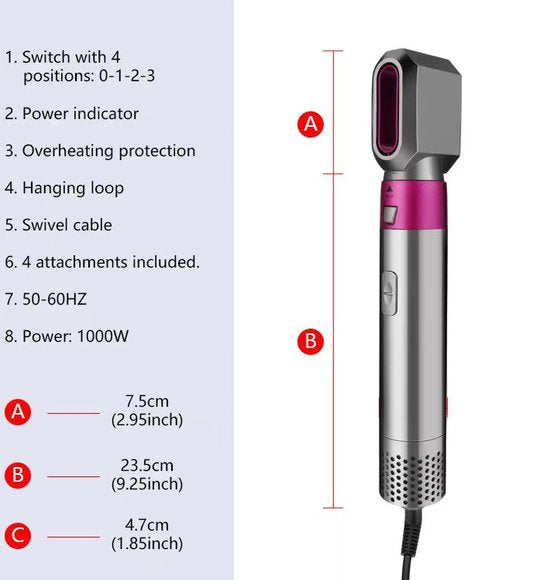 5in1 Föhnborstels & Krulborstel - Föhnen/Krullen/Steil Maken/Styling - 1000w - Grijs Rood