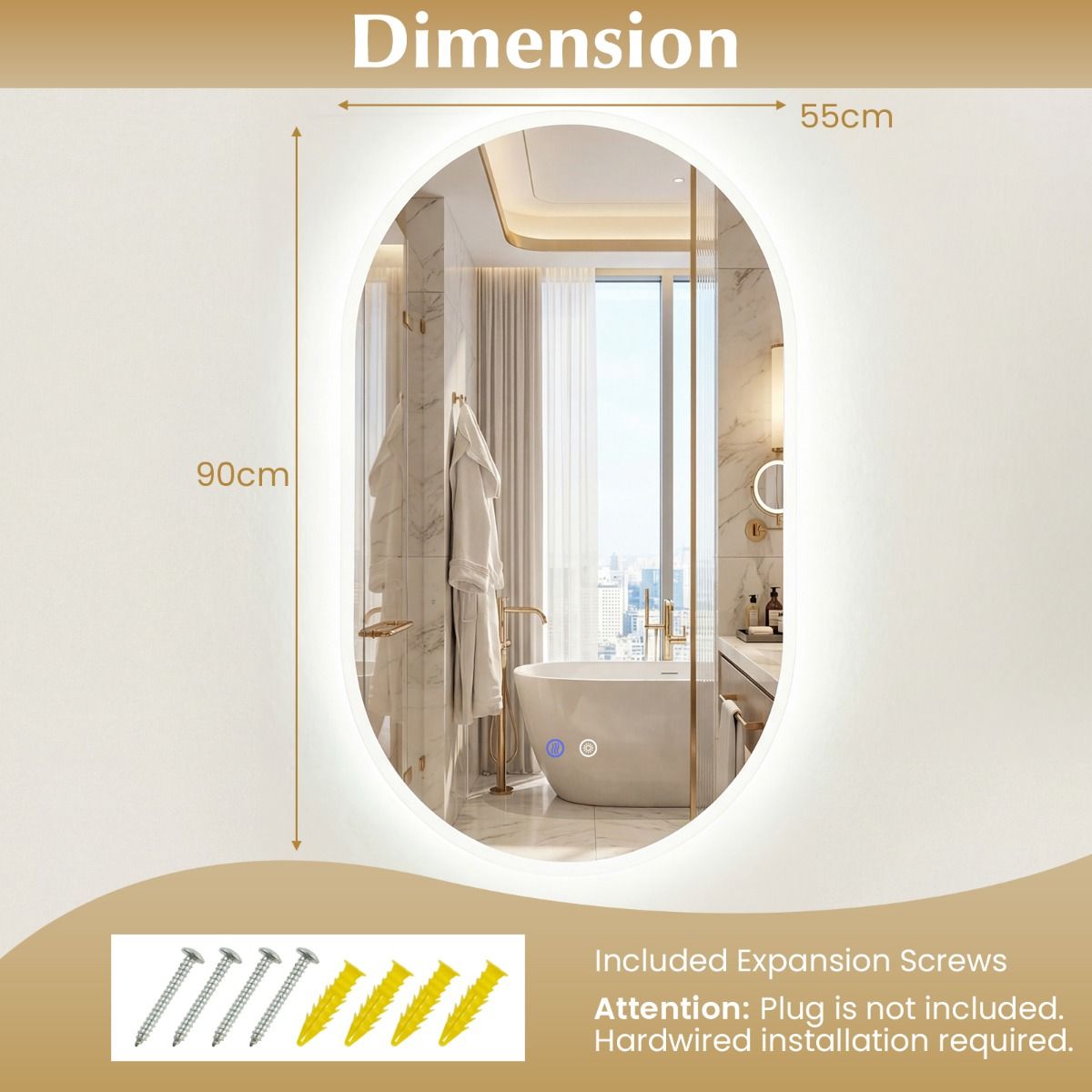 Coast Badkamerspiegel met LED-verlichting - anticondensfunctie - touchbediening - 90 x 55 cm - zilver