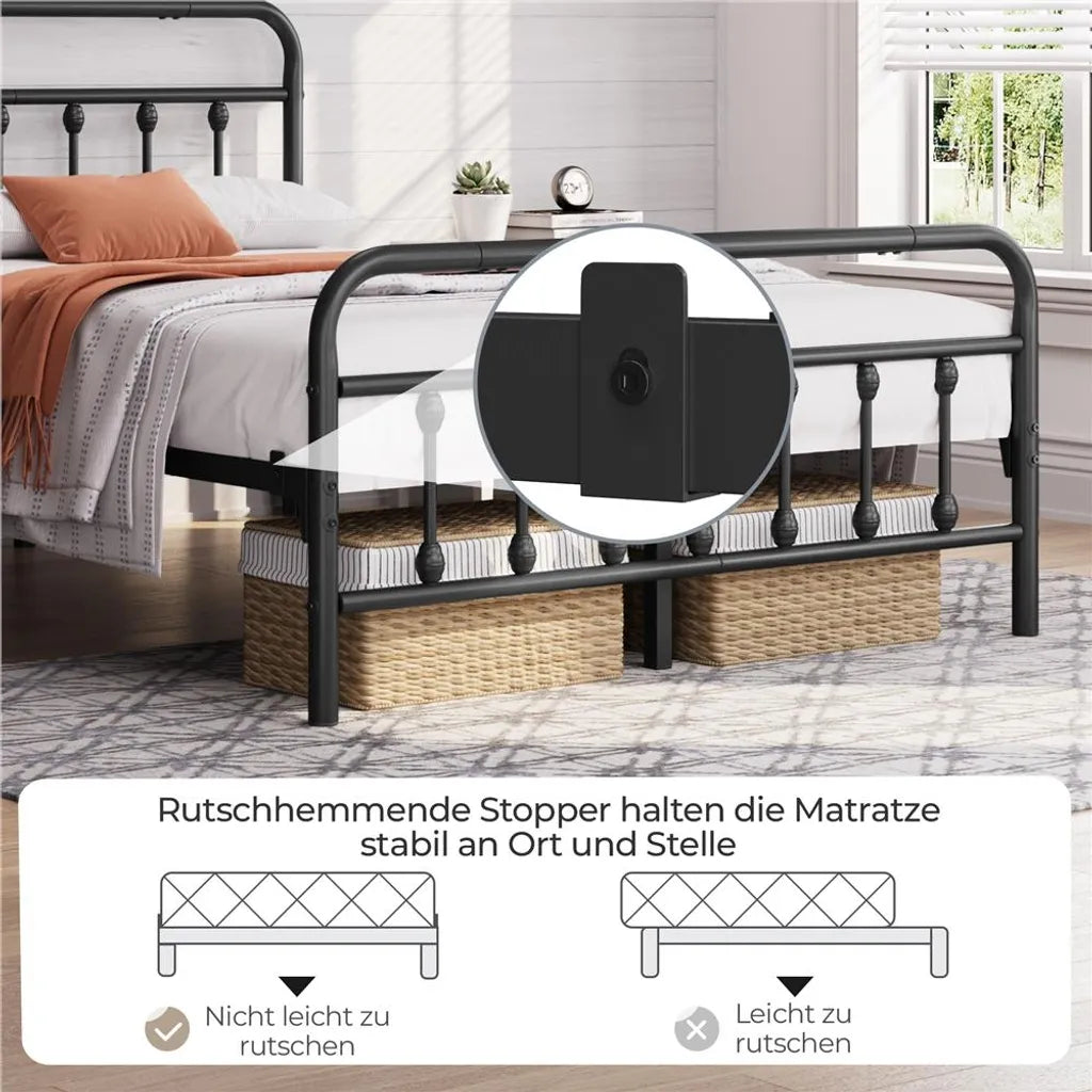 Yaheetech Bedframe 140 × 200 cm – Zwart Metaal – Metalen Bed met Lattenbodem en 32,5 cm Opbergruimte