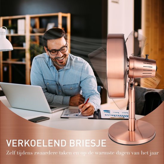 Lifetime Air Tafelventilator - 230V - Bureau Ventilator 30CM - 3 Snelheden - Oscillerende Functie - Kantelbaar - Rosé