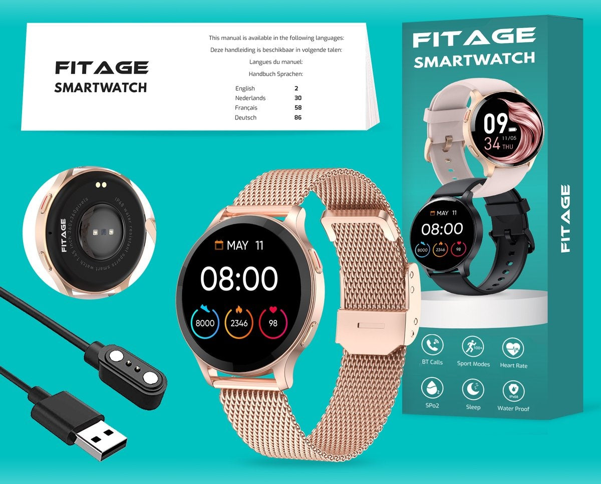 FITAGE Sporthorloge - Smartwatch - Stappenteller Horloge- Smartwatches - Activity Tracker - GPS - Dames en Heren - Roze