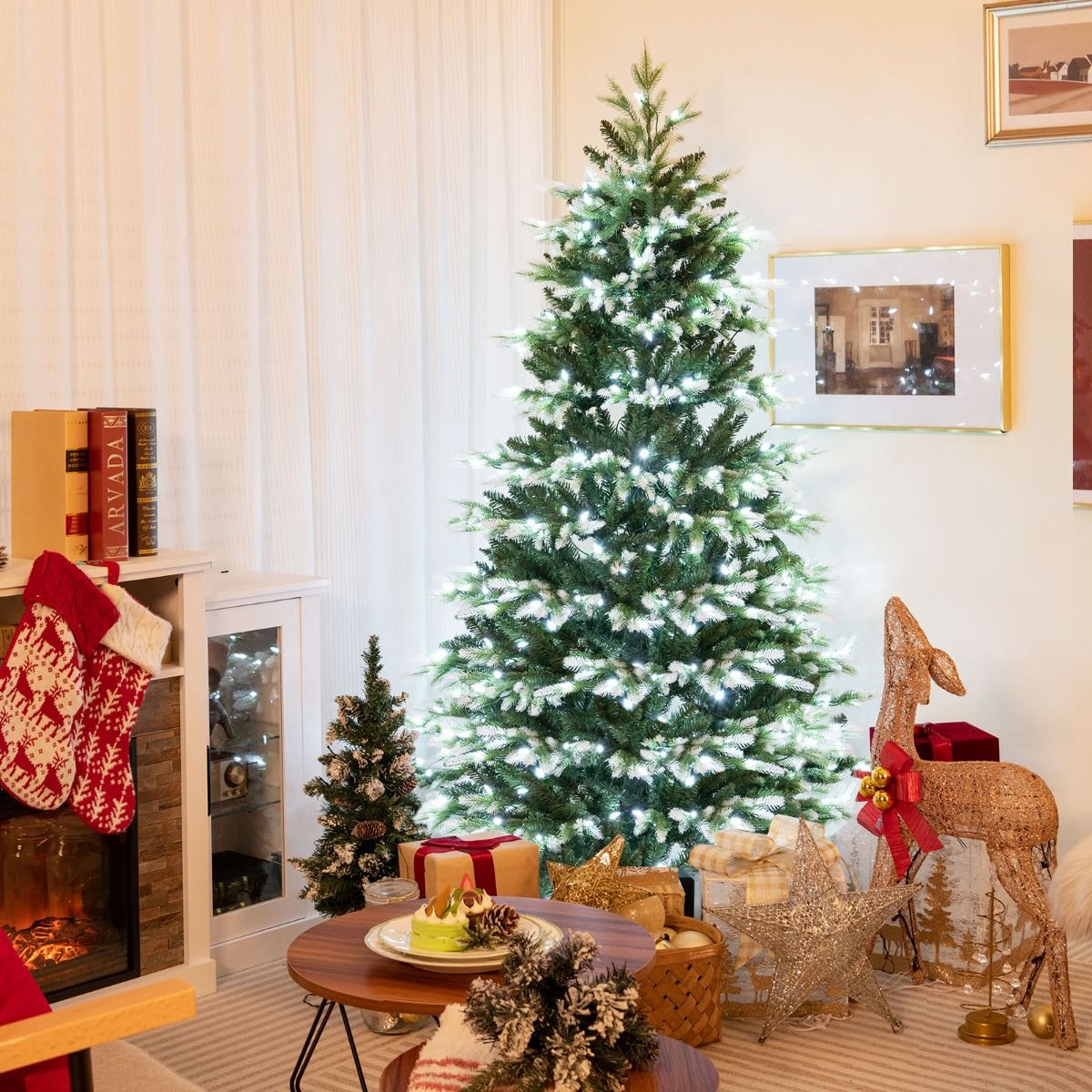 Coast Kunstkerstboom - 180 cm - 350 LED-verlichting - Sneeuweffect - Groen en wit