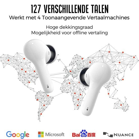 Shine Vertaalcomputer - Vertaal apparaat met spraak - Draadloze Oordopjes Wit - EarPods met Vertaalfunctie - Bluetooth 5.0 - 127 Talen en 97% Accuraat - 24 Uur Batterij