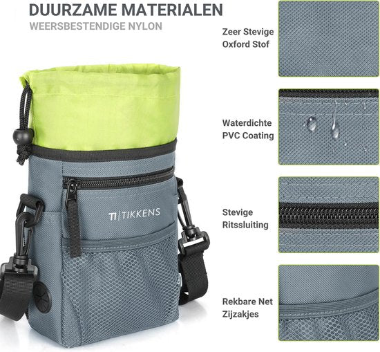 Tikkens Beloningstasje voor Honden - Met Clicker en Opvouwbare Voederbak - Waterdicht en Wasbaar - 25 x 15 x 3 cm - Grijs