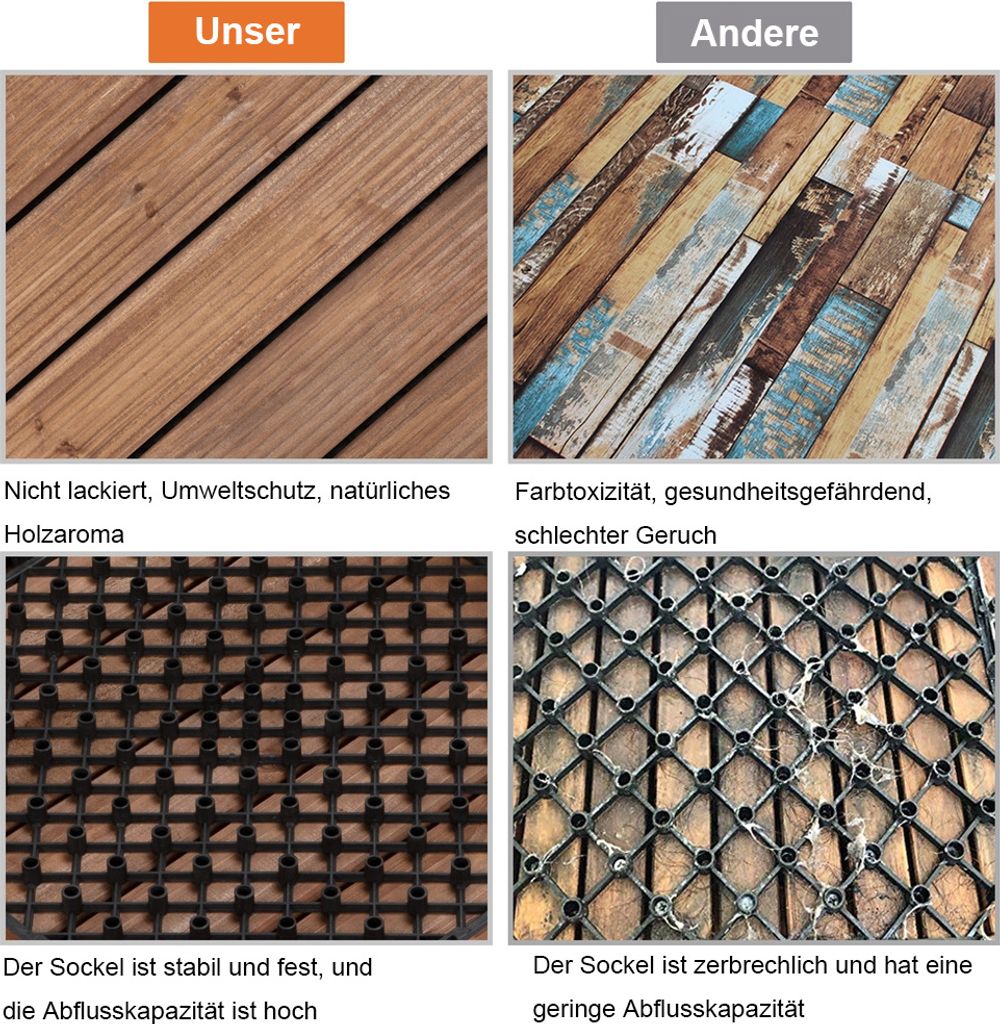 Yaheetech Houten Kliktegels - 11 Stuks - Circa 1 m² - 30 x 30 cm - Bruin