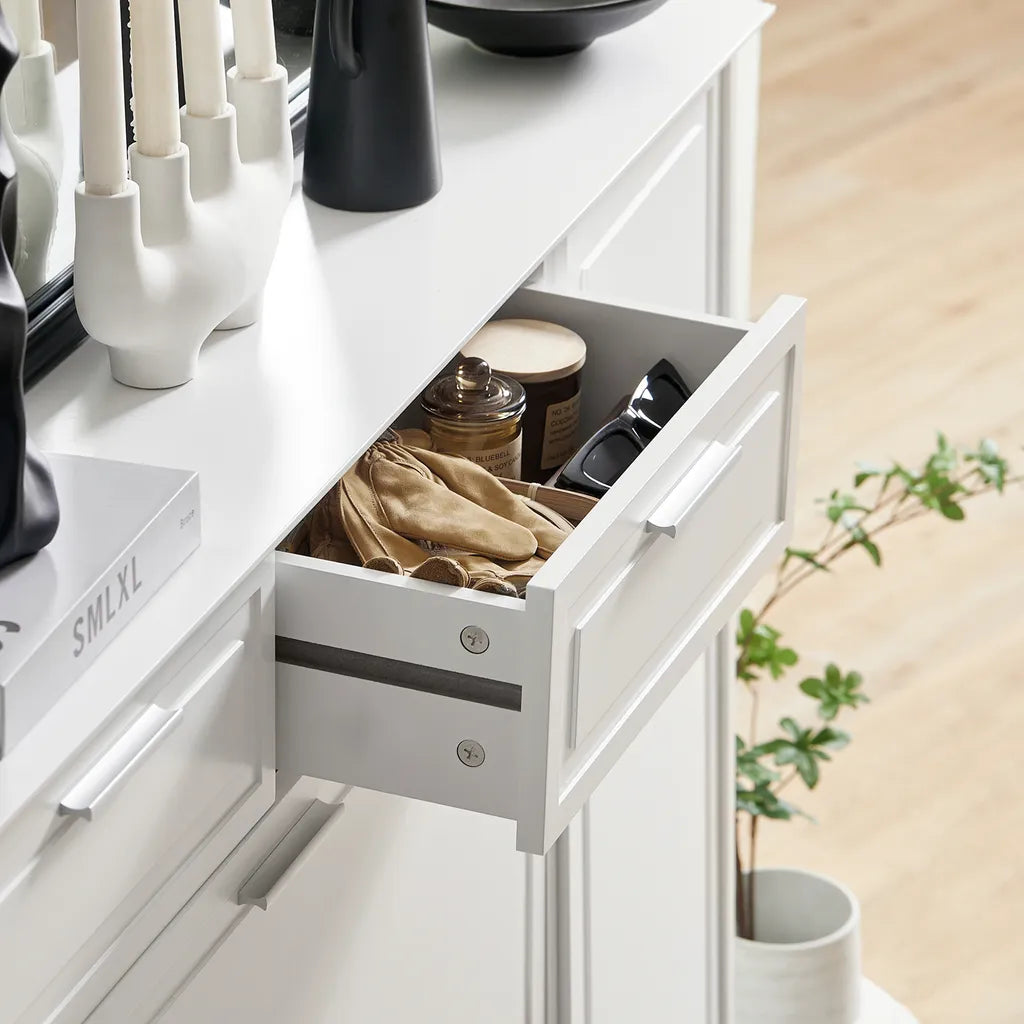 SoBuy Schoenenrek - Schoenen Opbergkast, Schoenencommode, met 2 Kleppen, 2 Lades, 1 Deur en 1 Open Compartiment- Max. 60kg - 102x96x24cm - Wit