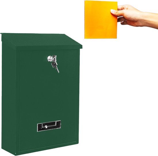 BRASQ Brievenbus Groen – Wandbrievenbus met Slot – Brievenbussen – Moderne Brievenbus met Naamplaatje - Incl. Montagemateriaal & 2 Sleutels- Slotcilinder - RVS