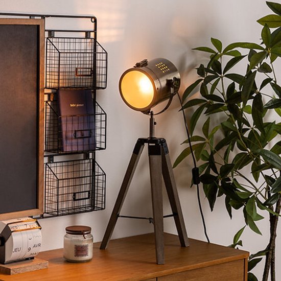 Atmosphera - Industriële Lamp - Metaal - Hout - Zwart - 68 cm