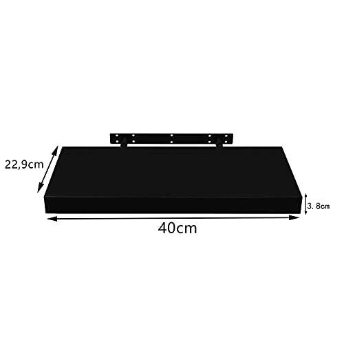 Woltu Zwevende Wandplank RG9372sz - Houten Wandrek Zwart - 40x23x3,8 cm - Voor Woonkamer, Slaapkamer en Keuken