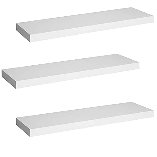 Woltu Set van 3 Zwevende Wandplanken - Wit - Voor Woonkamer, Keuken, Slaapkamer en Badkamer