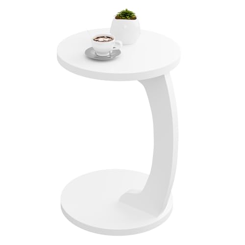 Woltu Bijzettafel C-vormig - Ronde Salontafel - Scandinavisch Design - MDF Wit - 38 x 55 cm