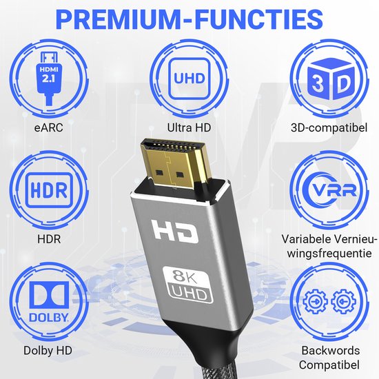 SBVR - HDMI Kabel 2.1 - 8K Ultra HD - 4K 120 Hz - Nylon HDMI kabel - 1,2 Meter