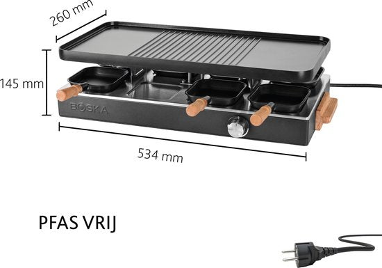 BOSKA Raclette Gourmet Party – Voor 8 Personen Beukenhout Staal – Gourmetstel