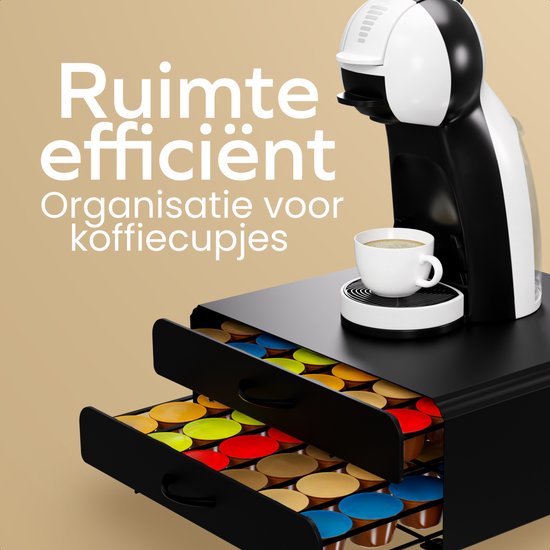 KitchenBrothers Koffiecups Houder - Capsulehouder - Geschikt voor Dolce Gusto - 72 Cups - Cuphouder - Met 2 Lades - Zwart
