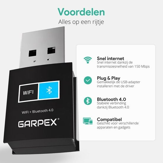Garpex® Draadloze USB WiFi Bluetooth Adapter - Draadloze Dongle USB2.0 WiFi BT4.0 Adapter