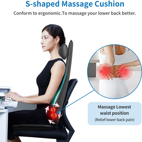 RENPHO Shiatsu massagekussen - Volledige rug- en nekmassage – Met warmte en vibratie – Instelbare zones en intensiteit – Automatische hoogteherkenning – Geschikt voor elke stoel – Ideaal voor thuis of op kantoor