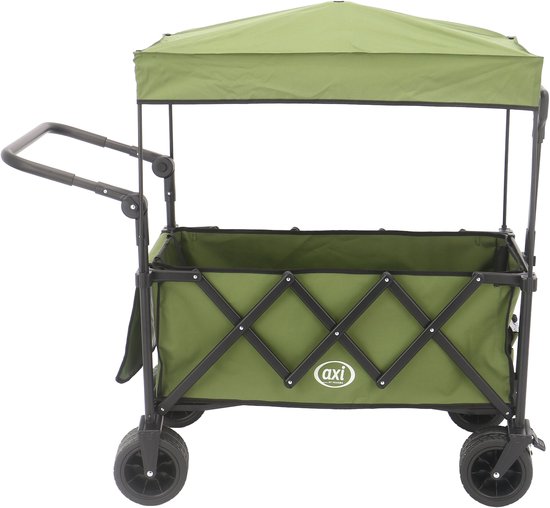 AXI SB221 Opvouwbare Bolderwagen met dak – Groen – Met Trekstang, Remmen en Hoes – 100 kg Draagvermogen – Eenvoudig mee te nemen - Metaal