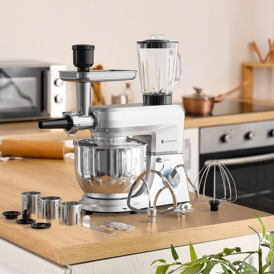 KitchenBrothers Keukenmachine - Complete Set - 15 Accessoires - Keukenrobot - 6L - 1500W - Zilver
