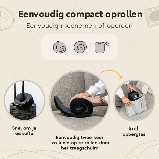 TRAVARA Nekkussen - Reiskussen - Voor Vliegtuig - Auto - Traagschuim - Memory Foam - Met Oordoppen - Zwart