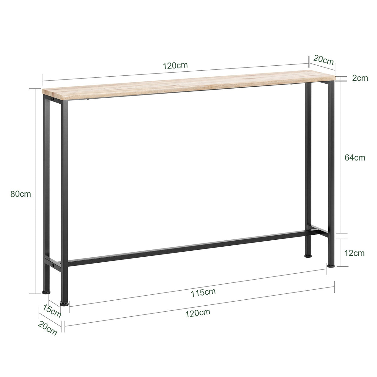 SoBuy Bijzettafel - Modern - Max. 50 kg - 120 x 20 x 80 cm