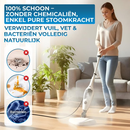 Powell Stoomreiniger - Handstoomreiniger - 2 in 1 - Tapijtreiniger - Stoomreiniger Vloer - Inclusief 10 opzetstukken - 240 V - 1300 W - Zwart/Wit