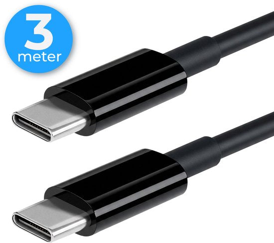 Nuvance Usb C Kabel - 100W - Usb C naar Usb C - 3 Meter - Usb-C Kabels - Snellader - 480Mb/ps Data - Usb C Oplader - Zwart