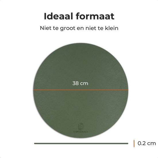 Castagnola Lederlook Placemats - Ronde Placemats - Antislip Placemat van Kunstleer - Waterafstotende Onderlegger - Onderzetter - 6 Stuks - Diameter 38 cm - Groen