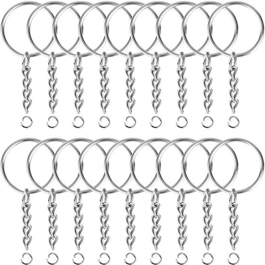 Sleutelringen met Ketting - 50 RVS Sleutelhanger Split Ringen - Sleutel Hanger Splitringen Set - 25 mm - 50 Stuks