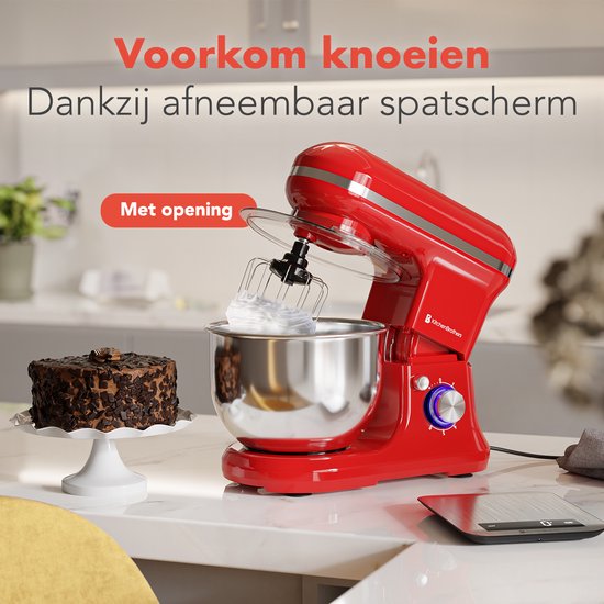 KitchenBrothers - Keukenrobot - 5L - Keukenmixer - 1200W - Rood
