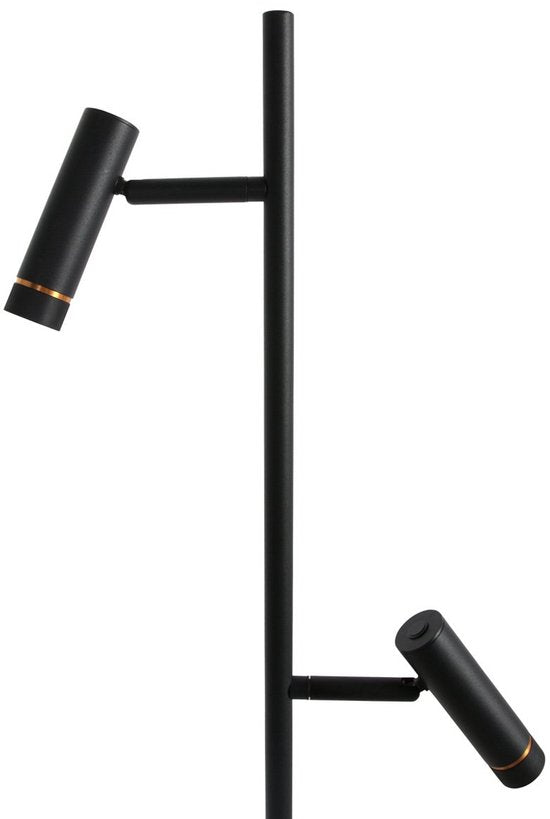 Vloerlamp Lumo 4608ZW - moderne zwarte LED leeslamp van Mexlite, 125 cm hoog, draaibaar en kantelbaar, met verstelbare lichtpunten en touchdimmer
