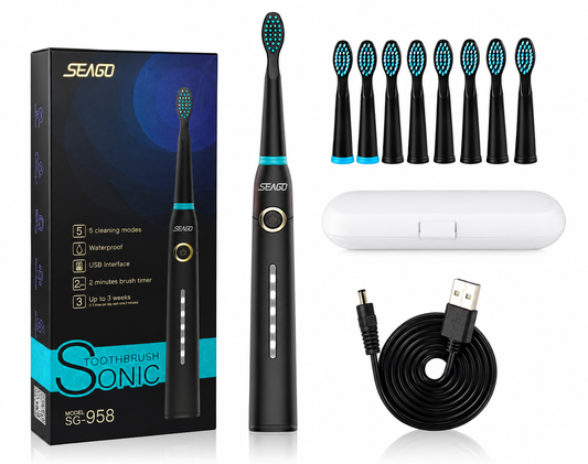 Seago SG958 Elektrische Tandenborstel - Zwart - 22,2 x 2,55 x 2,55 cm - USB Oplaadbaar, 5 Standen