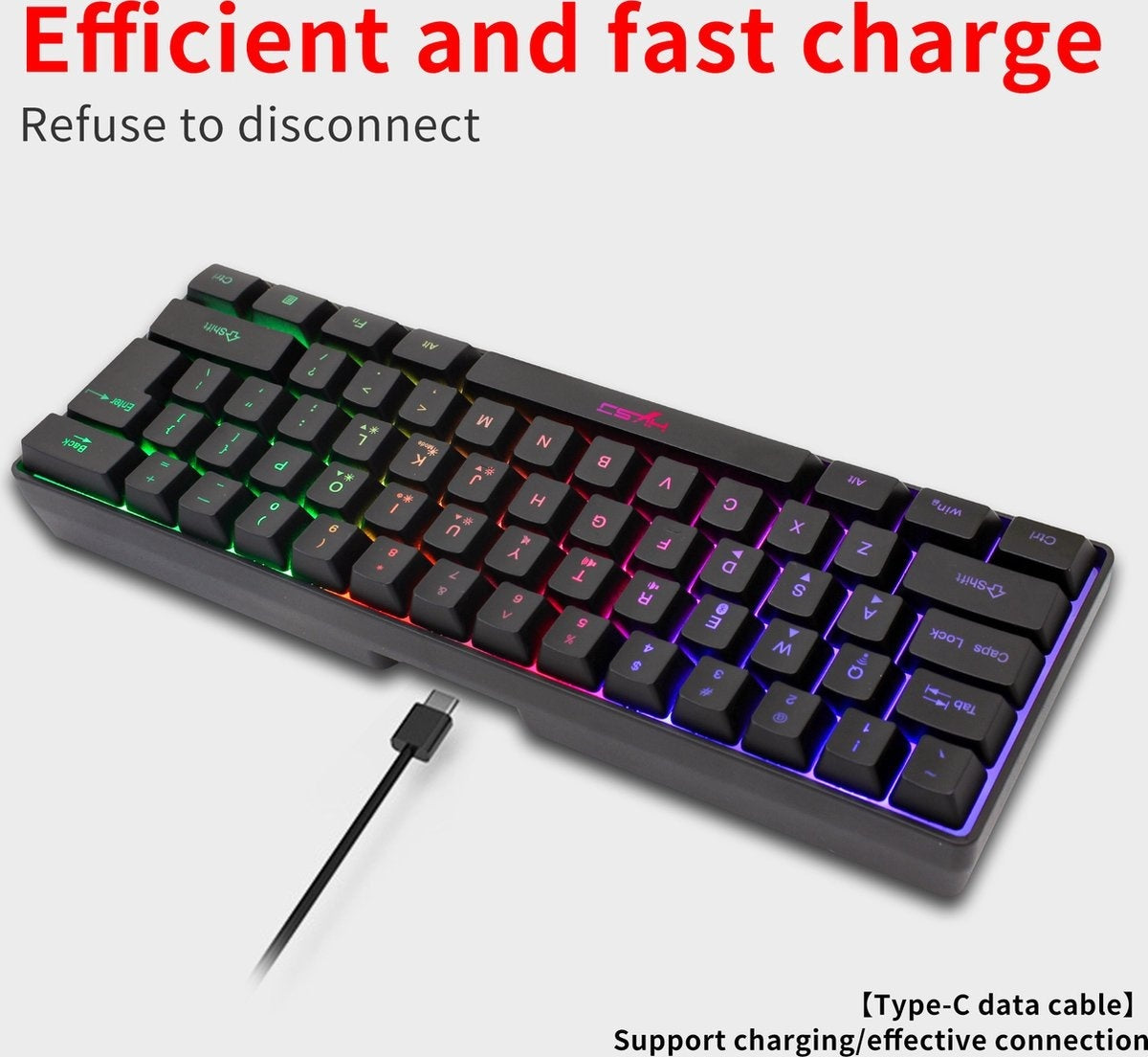 HXSJ L500 2.4GHz Membraan Draadloze Gaming Toetsenborden - RGB Bluetooth Toetsenbord - Tri modes - 61keys - Qwerty - Zwart